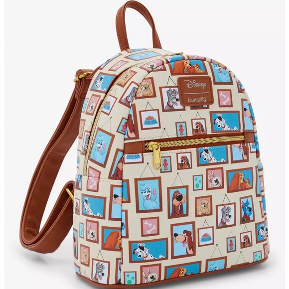 Loungefly Disney Dogs Mini Backpack Portrait Gallery Dog Characters Pattern Bag - Picture 2 of 4